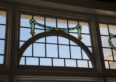 Close-up - leadlight restoed and sealed inside double glazing before being retro-fitted into the existing timber sash